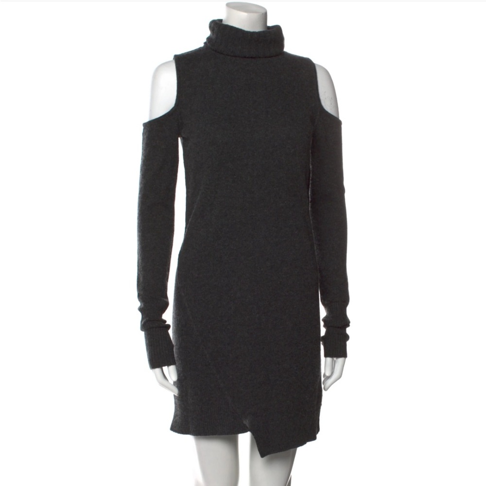 Pam & Gela gray Wool Cold Shoulder Turtleneck Sweater Dress Size m
